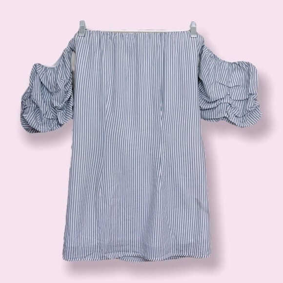 Lovers + Friends Coastal Blouse White Blue Off The Shoulder Ruffled Top Size XS - Picture 2 of 10